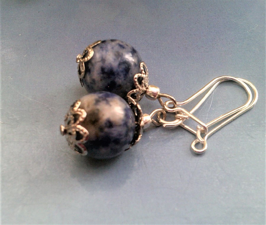 Blue Sodalite Earrings, Denim Blue Gemstone Drop Earrings