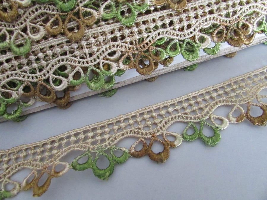 Brown & Green Ombre Venise Guipure Lace sold by the metre