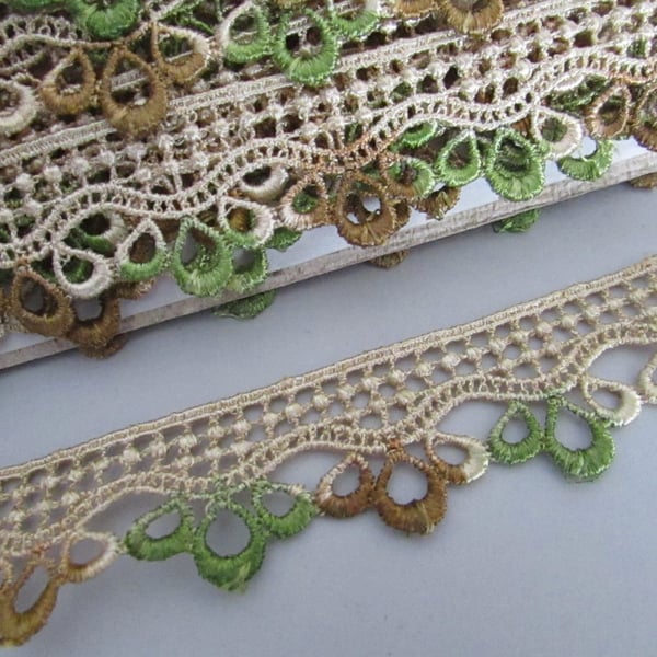 Brown & Green Ombre Venise Guipure Lace sold by the metre