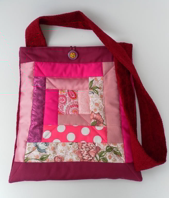  Quilted, Patchwork Shoulder Bag, Matching Coin Purse, Pink, Red