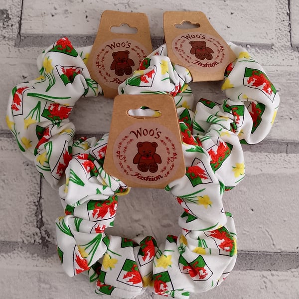 Welsh themed Hair scrunchie, elastic hairband, Hair accessories 