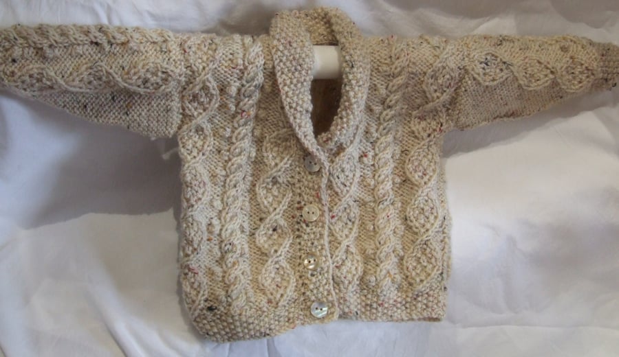  Hand knitted Scottish Aran cardigan,toddlers cardigan, hand made in Scotland 