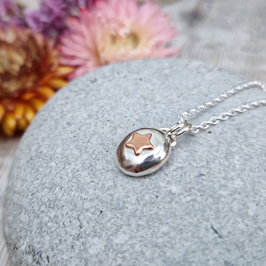 Sterling Silver Pebble Necklace with Copper Star - JBJ2004