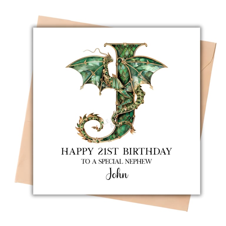 Any Initial - Dragon Alphabet Initial Happy Birthday Card