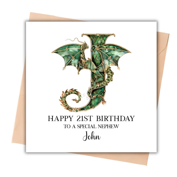 Any Initial - Dragon Alphabet Initial Happy Birthday Card