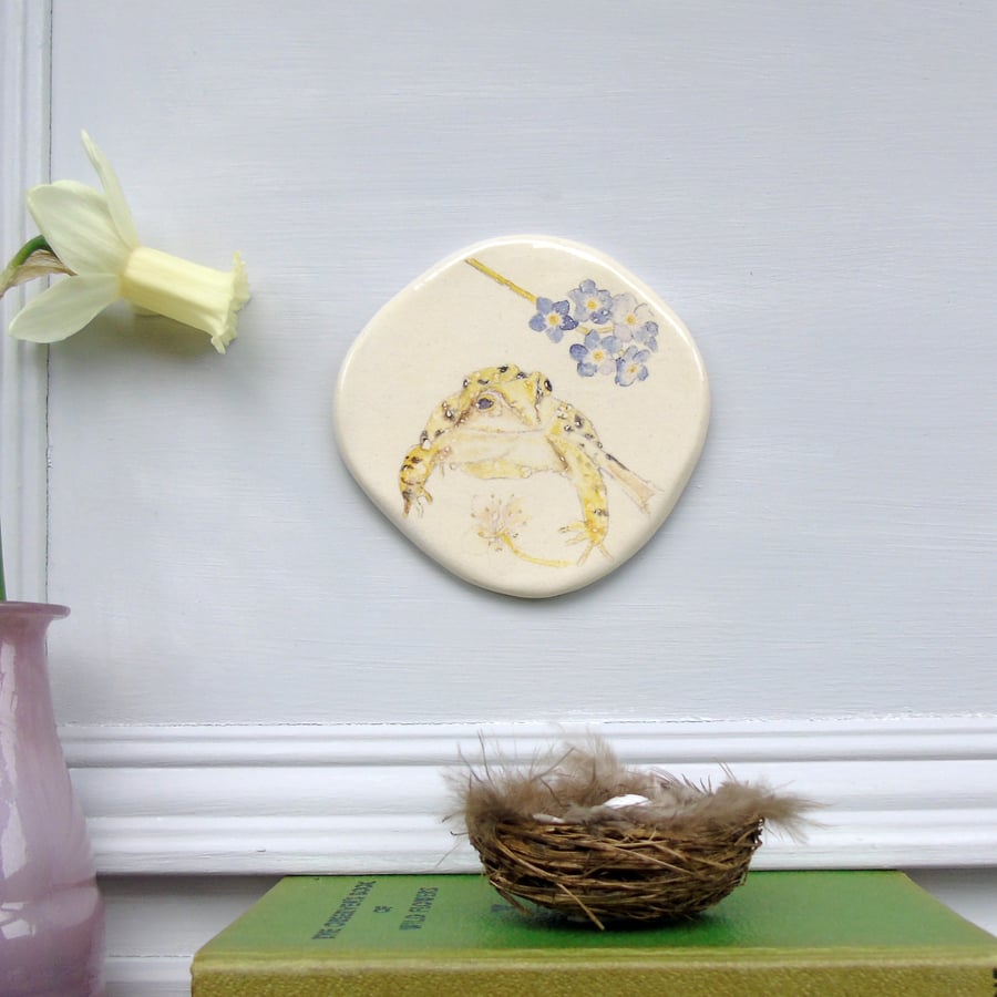 handmade ceramic frog plaque