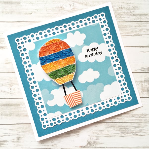 Birthday card - quilled hot air balloon - boxed option
