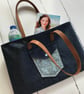 Denim Tote Bag with Leather Handles and Laura Ashley Liberty Vintage Fabric - Image 4