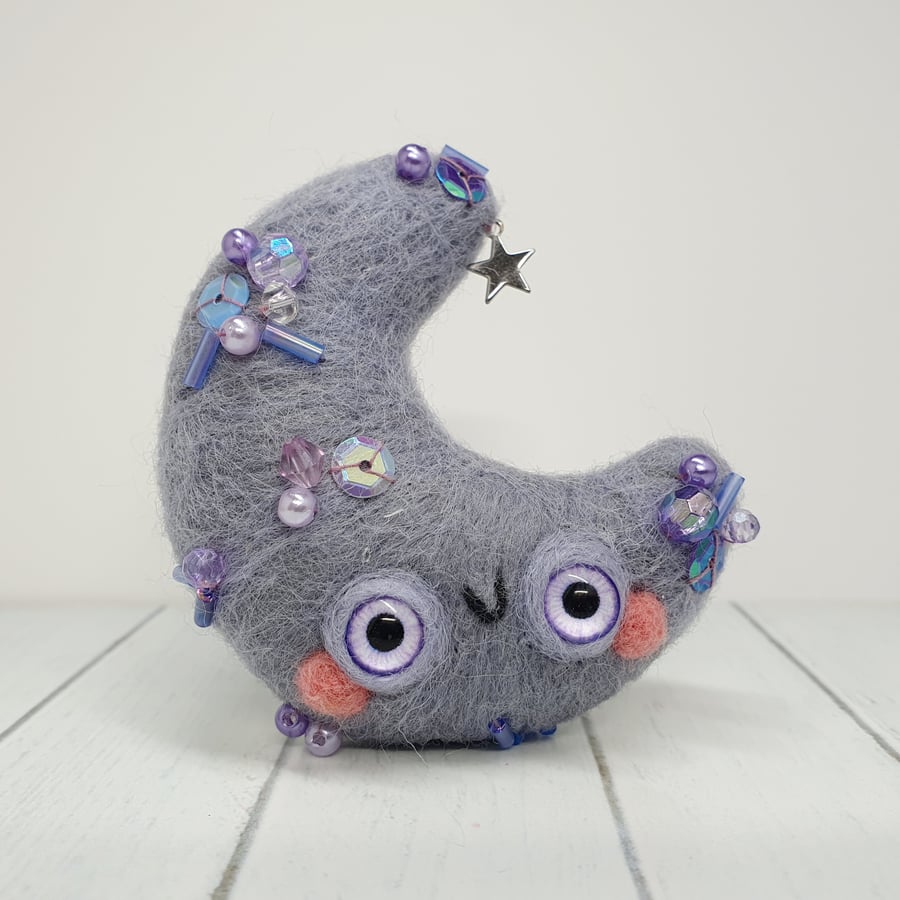 Lavender Needlefelted Miniature Moon Hanger