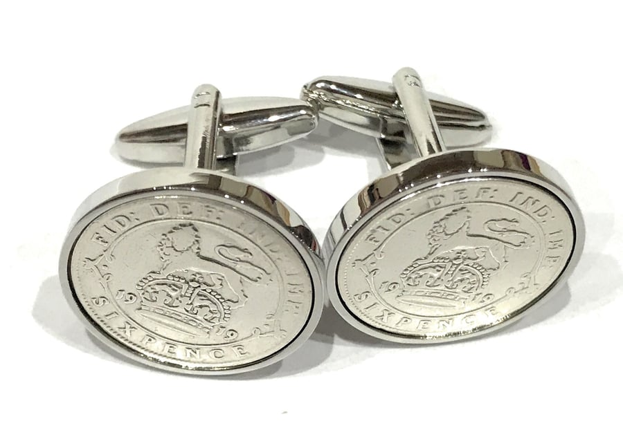 1926 Sixpence Cufflinks 99th birthday. Original sixpence coins Great gift from 