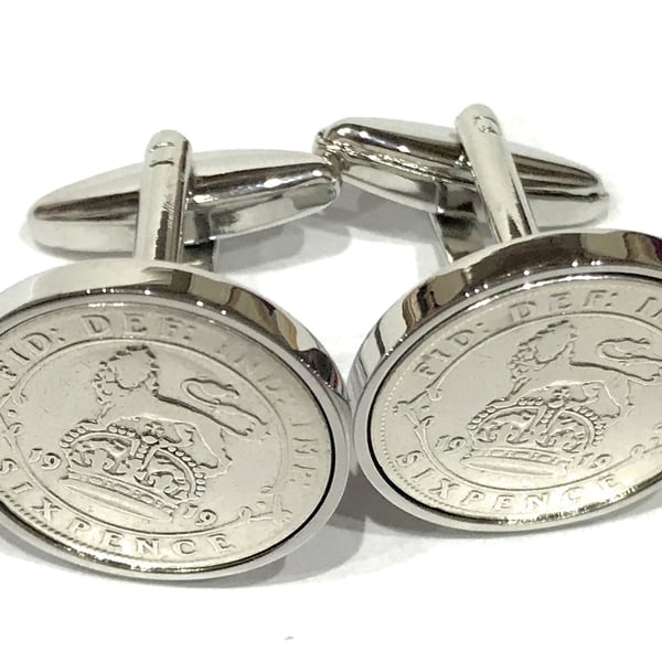 1926 Sixpence Cufflinks 99th birthday. Original sixpence coins Great gift from 