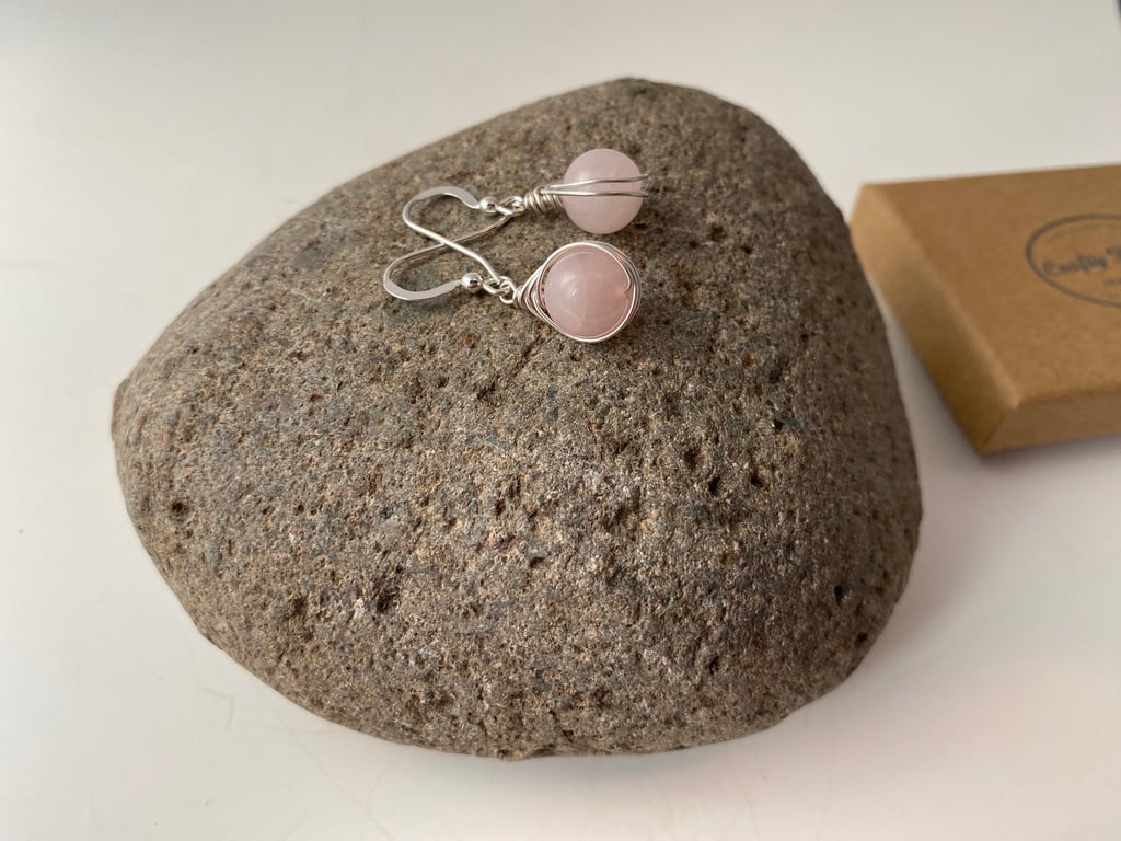 Rose Quartz Drop Earrings, sterling silver