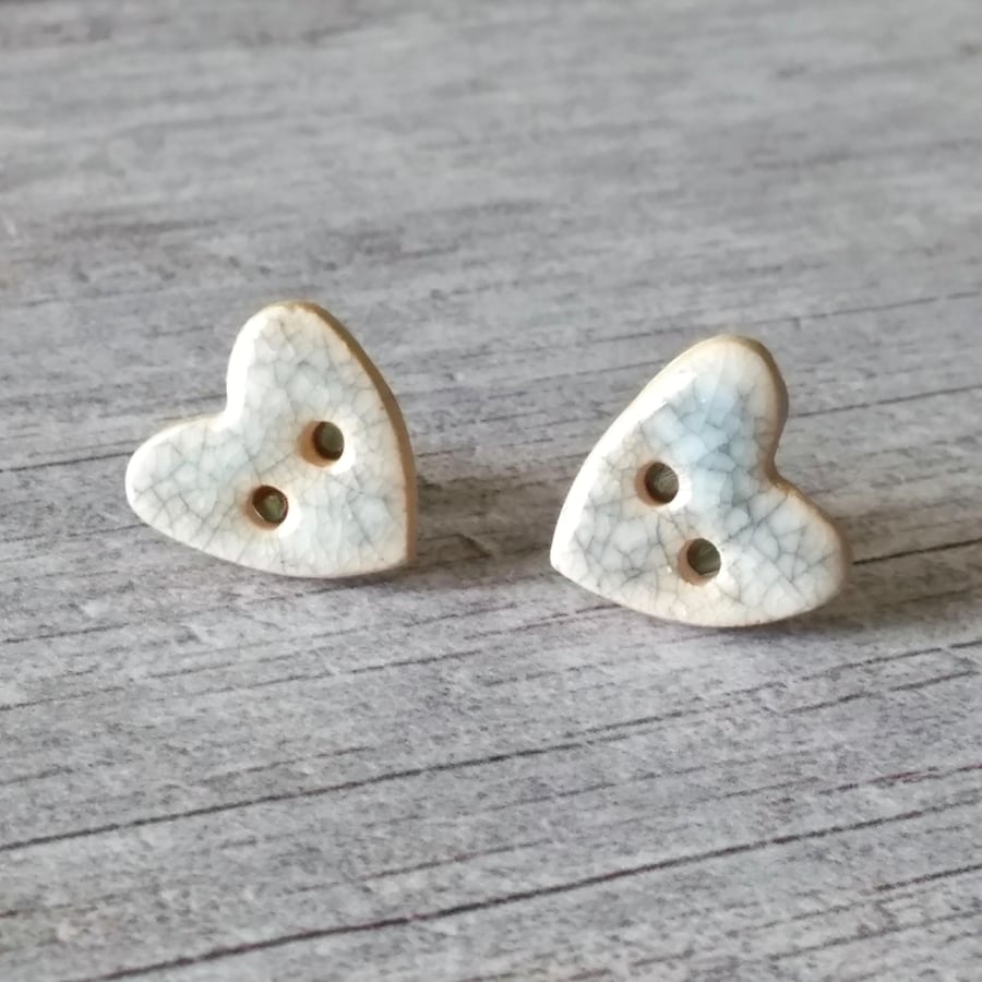 White Ceramic Heart Button Earrings