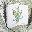 Lily of the valley "Mum" hand-painted Birthday card