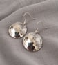 Silver Disk Earrings Aluminium, Hammered Texture Statement Drop Earrings - Image 1