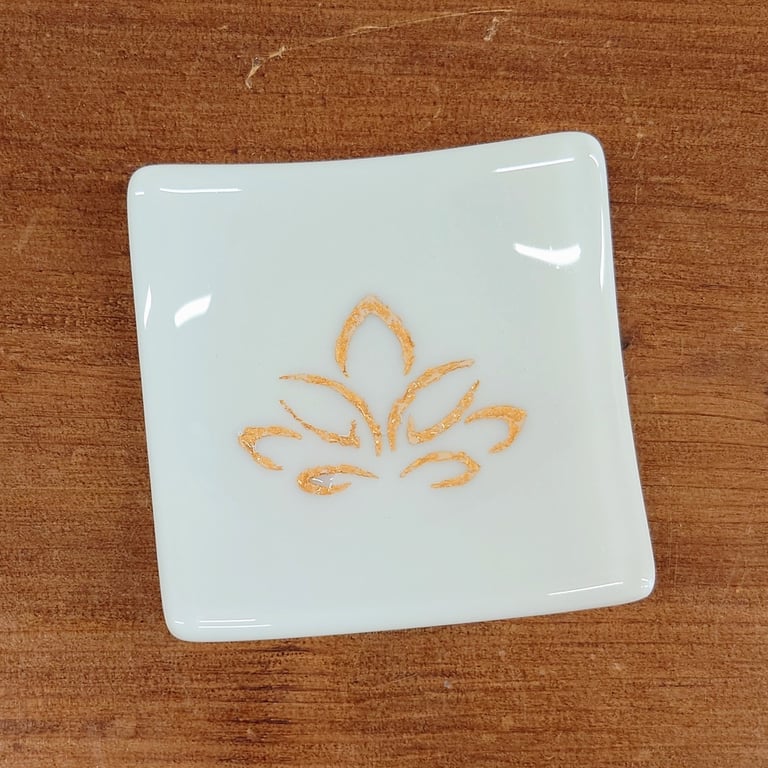 Summer Seconds- Yoga Inspired Square Fused Glass Dish with a Lotus Flower Motif 
