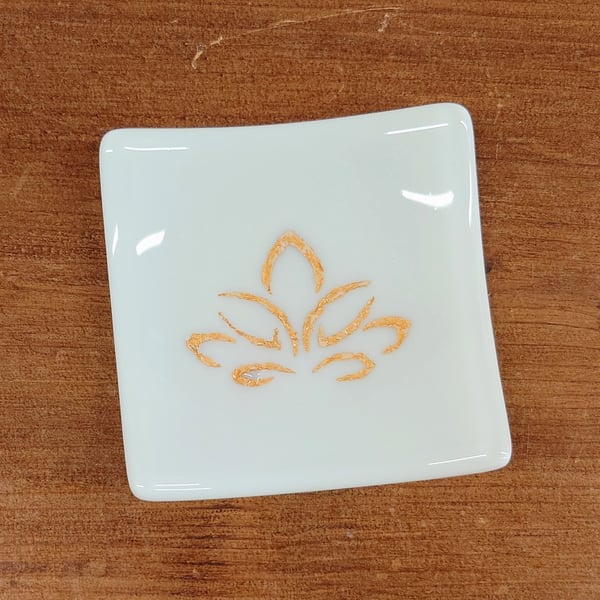 Summer Seconds- Yoga Inspired Square Fused Glass Dish with a Lotus Flower Motif 