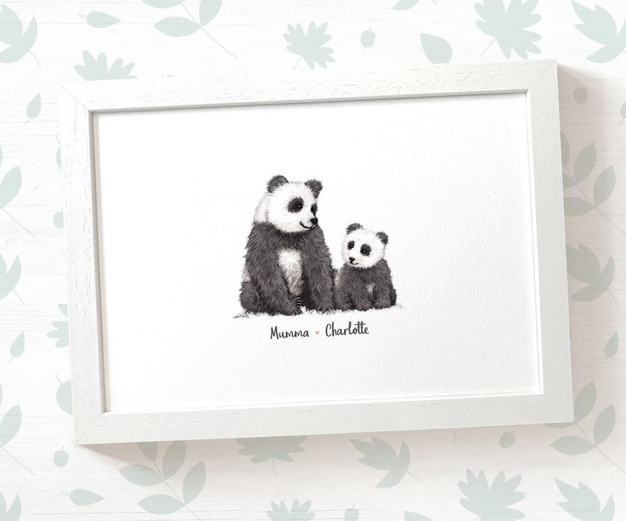 Personalised panda family print with names - mothers day or birthday gift