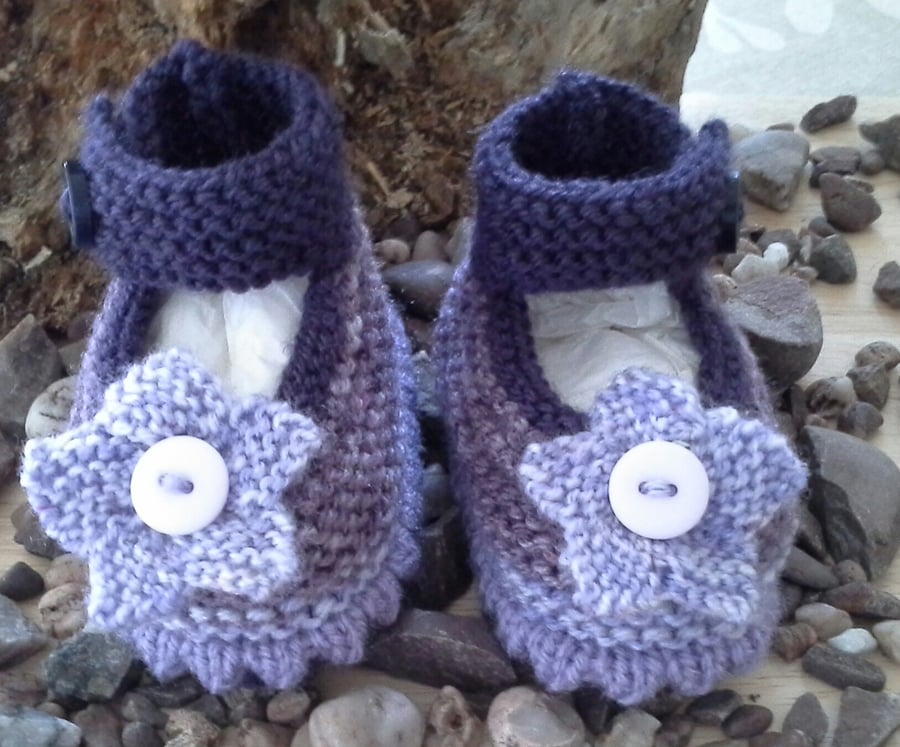 Luxury Baby Girls Hand knitted Flower Shoes with Merino  Wool 0-6 months