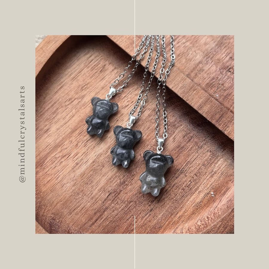 Black Super Seven Bear with 925 Sterling Silver Pendant Buckle