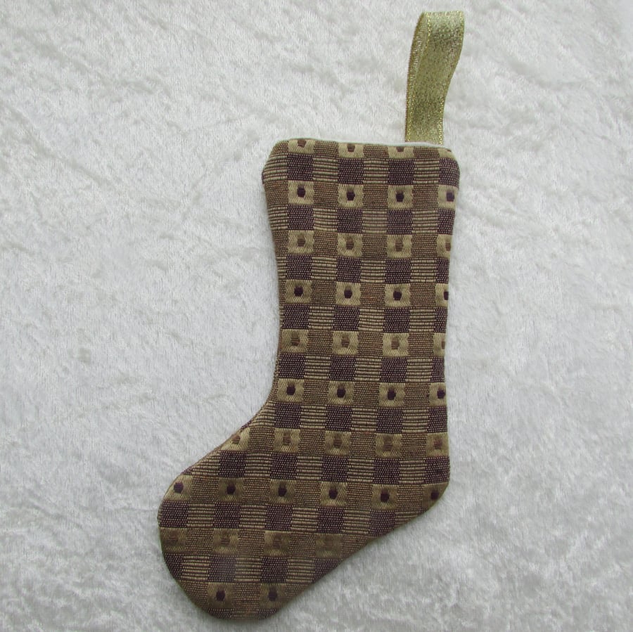SALE - Gold and plum small Christmas stocking tree decoration