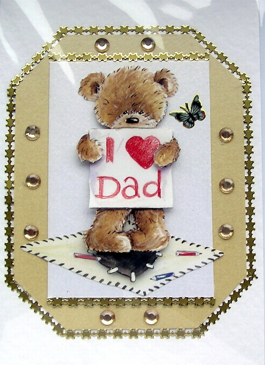Teddy Bear Hand Crafted 3D Decoupage Card - Blank for any Occasion (2388)