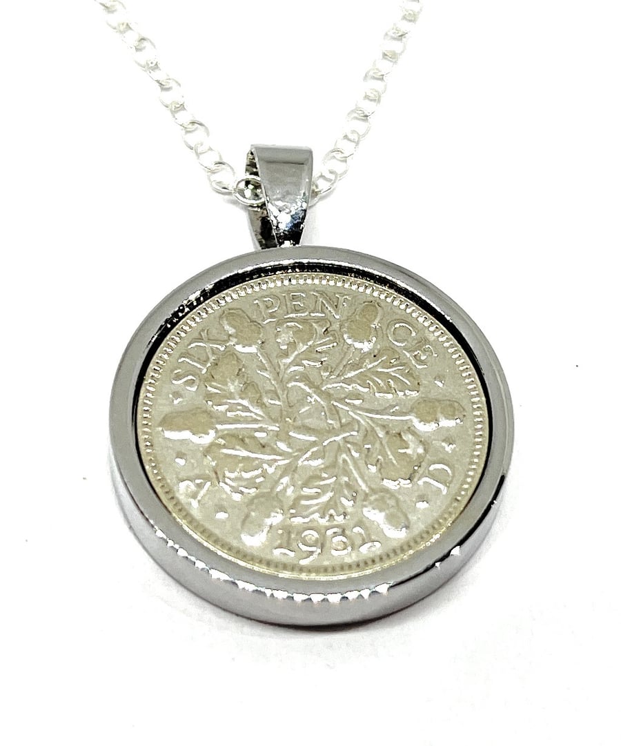 1931 93rd Birthday Anniversary sixpence coin pendant plus 18inch SS chain gift 8