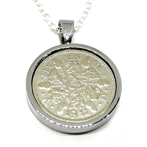 1931 93rd Birthday Anniversary sixpence coin pendant plus 18inch SS chain gift 8