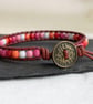 Lesbian flag coloured bead and leather bracelet, LGBTQ - Image 1