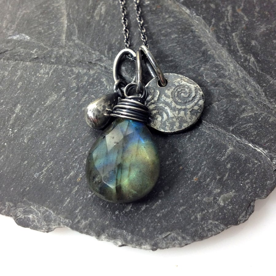 Labradorite and silver Relic charm necklace - Folksy