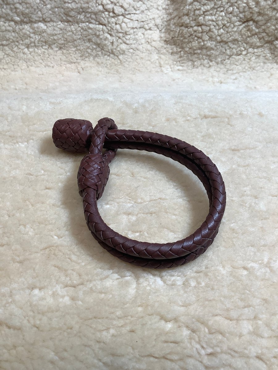Double Herringbone Braid Bracelet in Brandy Kangaroo Leather