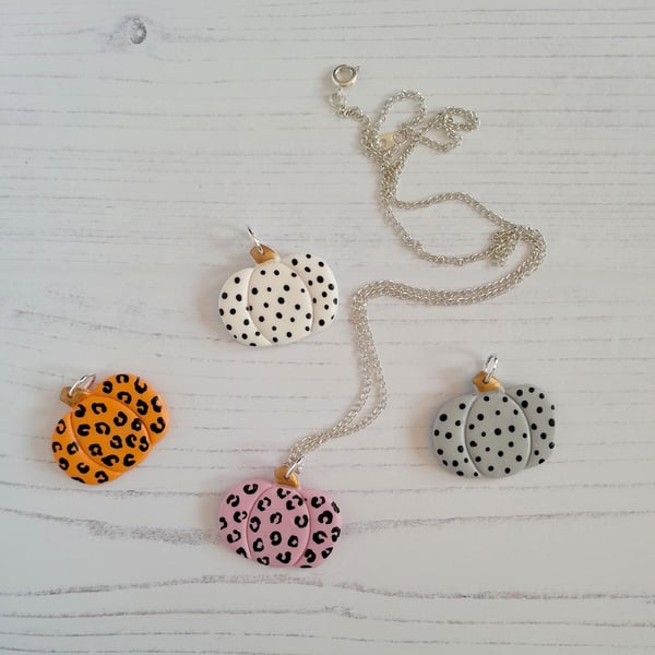 Halloween patterned pumpkin necklace, choose your colour and pattern
