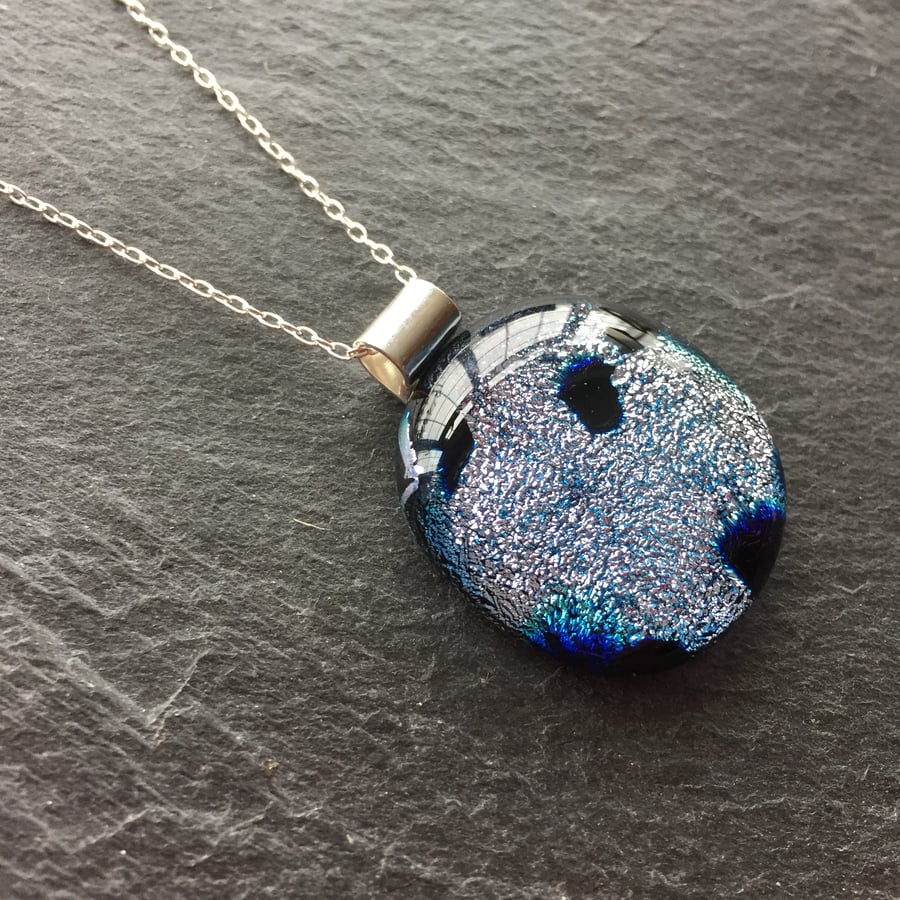 Silver dichroic glass pendant - fused glass jewellery
