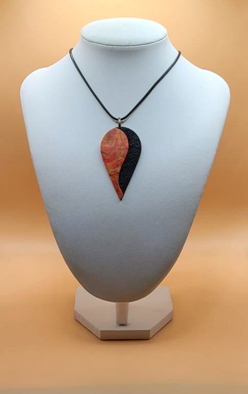 Polymer clay pendant - unique handmade necklace - teardrop costume jewellery