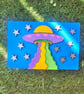 UFO and Star Design Handmade Hand Painted Wood Jewellery Box with Inside Mirror