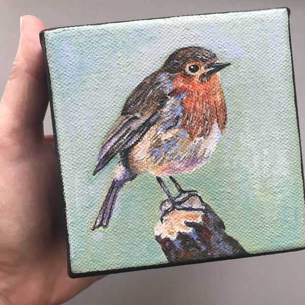 'Robin', Original Acrylic Painting, Shelf Art, Special Gift, Christmas Gift.