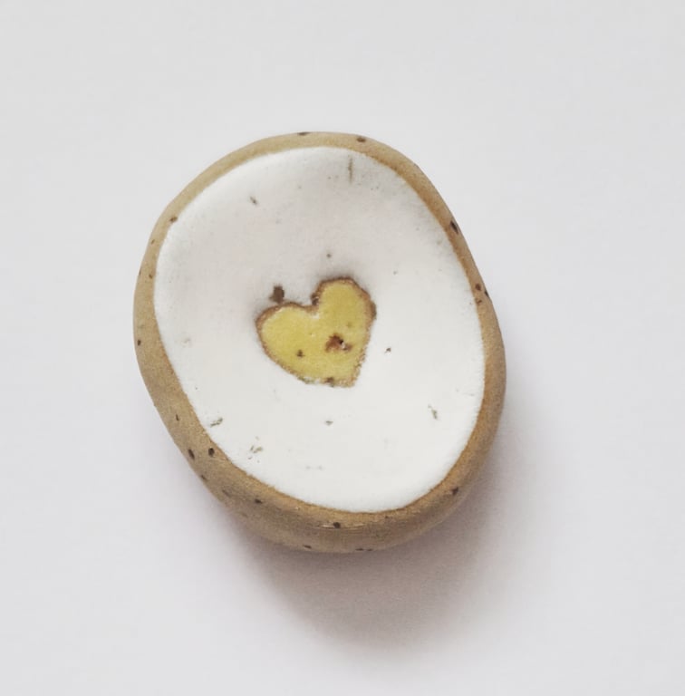 Handmade Pocket Stone - White Matte with Yellow Heart