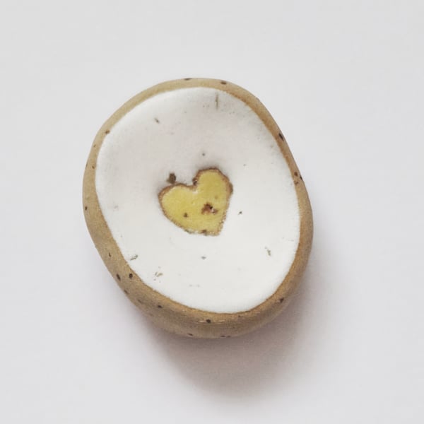Handmade Pocket Stone - White Matte with Yellow Heart