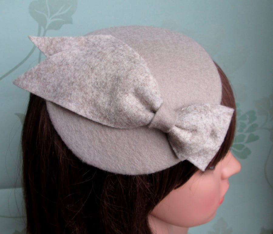 Cocktail Hat - Mushroom Grey Brown Felt Hat