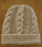 Cream Knitted With Alpaca and Acrylic Yarn Six Cable Pattern Hat (J96) - Image 5