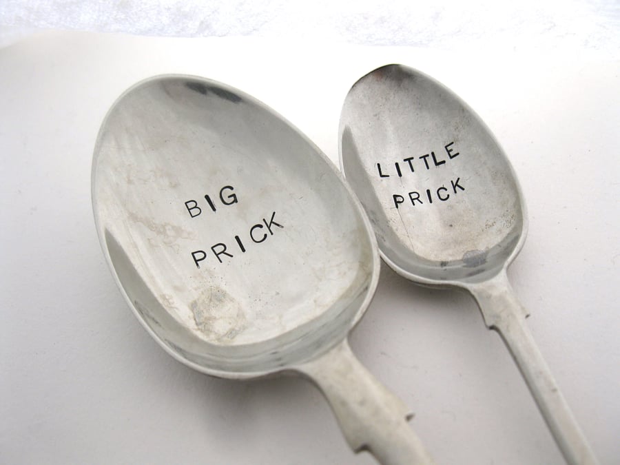 Cactus Labels, Big Prick Little Prick, Upcycled Handstamped Old Spoons