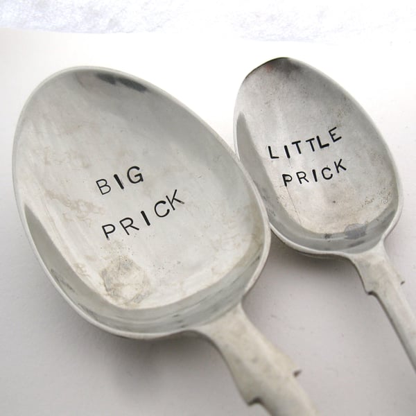 Cactus Labels, Big Prick Little Prick, Upcycled Handstamped Old Spoons