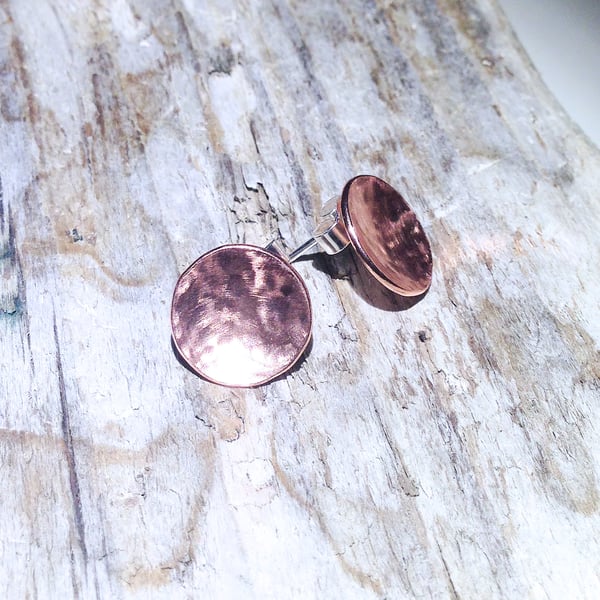 Handmade Hammered Copper Stud Earrings (ERCUSTDC4) - UK Free Post