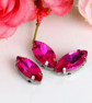 (S18S rose pink) 50 Pcs, 7 x 15mm Sew On Crystal Horse Eye Beads, Glass Leaf 
