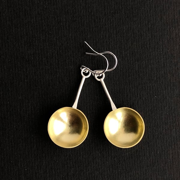 Sterling silver and brass spoon dangle earrings,silver earrings, spoon earrings,