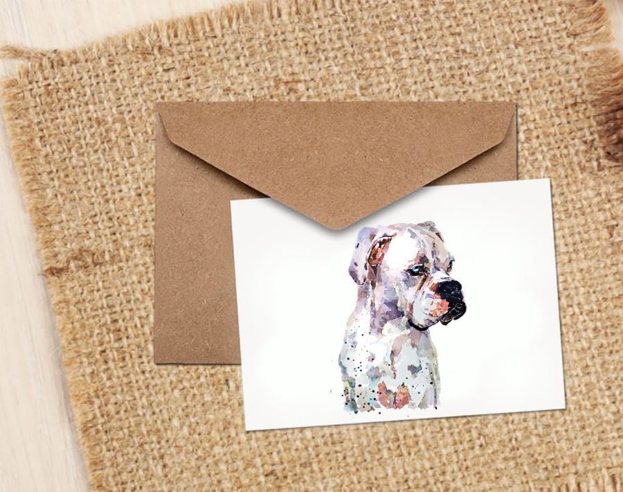 White Boxer Dog GreetingNote Card.Boxer Dog cards,Boxer Dognote cards, Boxer Dog