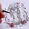 cute zombie bunny - original illustration (A6)