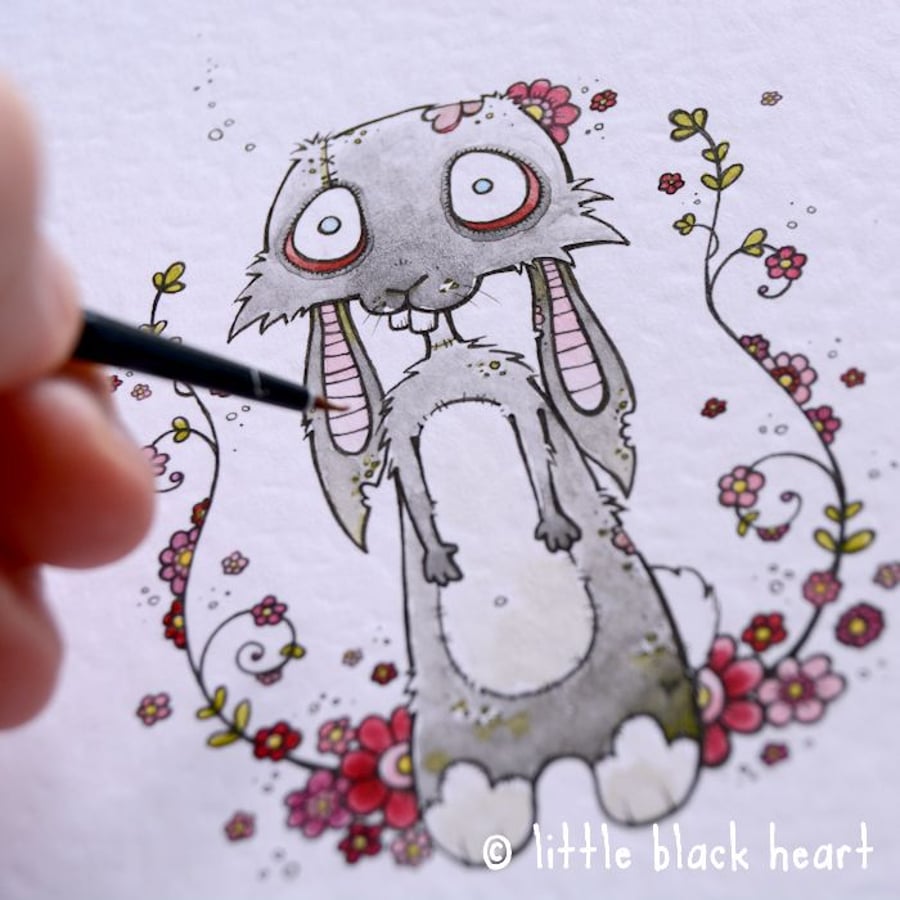 cute zombie bunny - original illustration (A6)