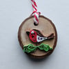 Little Quilled Robin Small Wood Slice Hanging Decoration