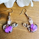 Purple floral bunny dangle earrings 